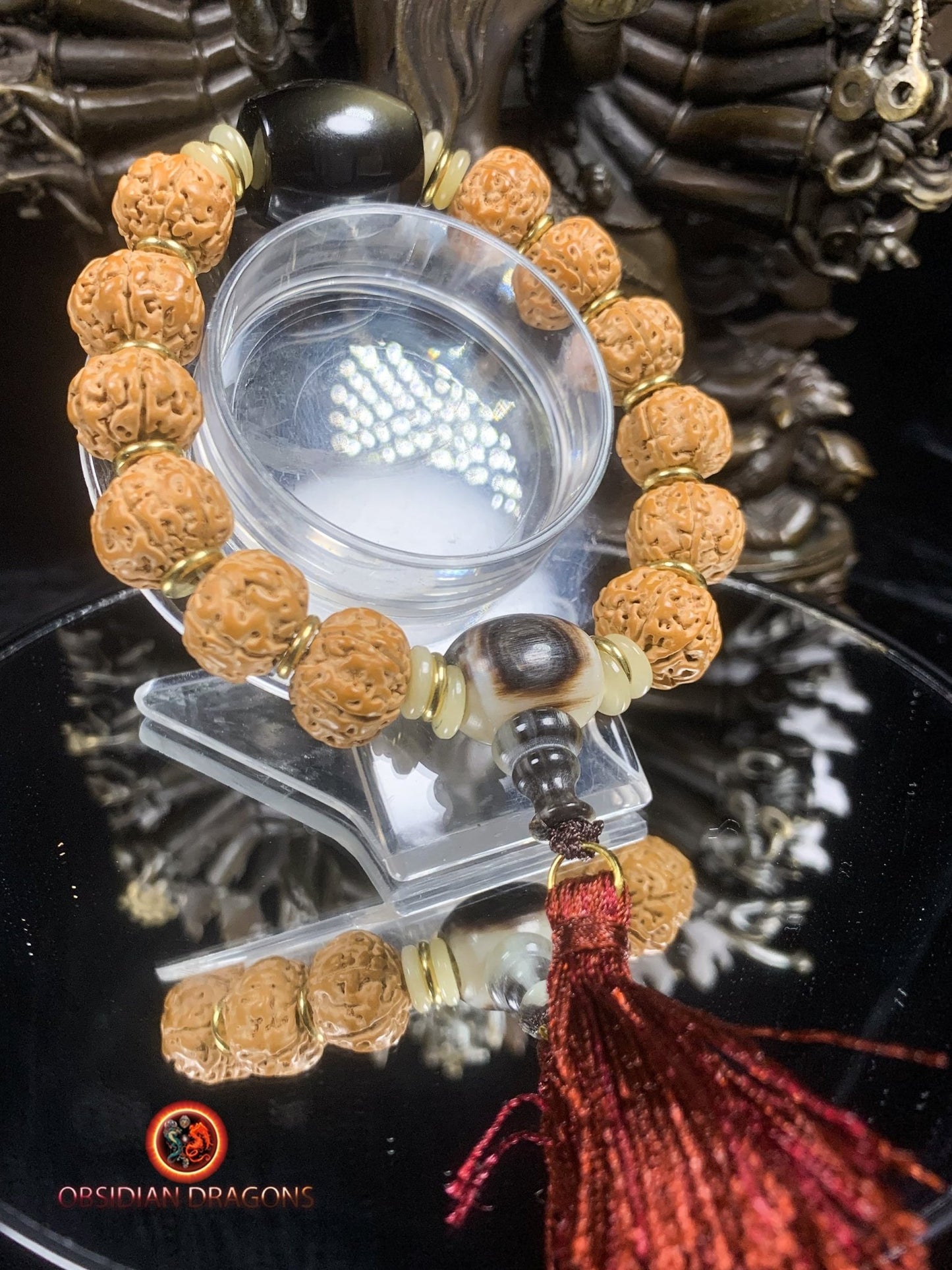 Bracelet en rudraksha- obsidienne oeil celeste- protection