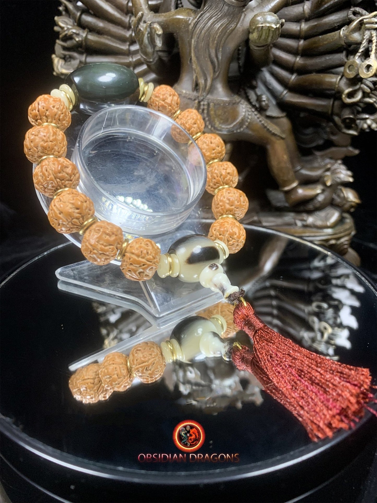 Bracelet en rudraksha- obsidienne oeil celeste- Clarté