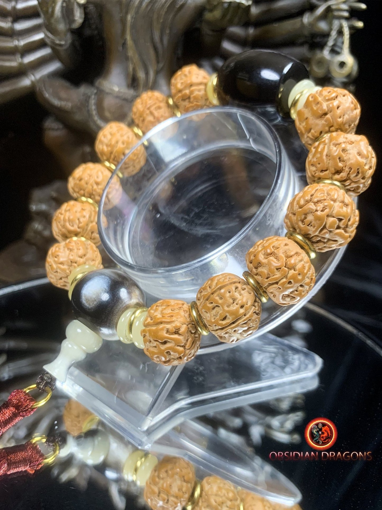Bracelet en rudraksha- obsidienne oeil celeste- Connexion