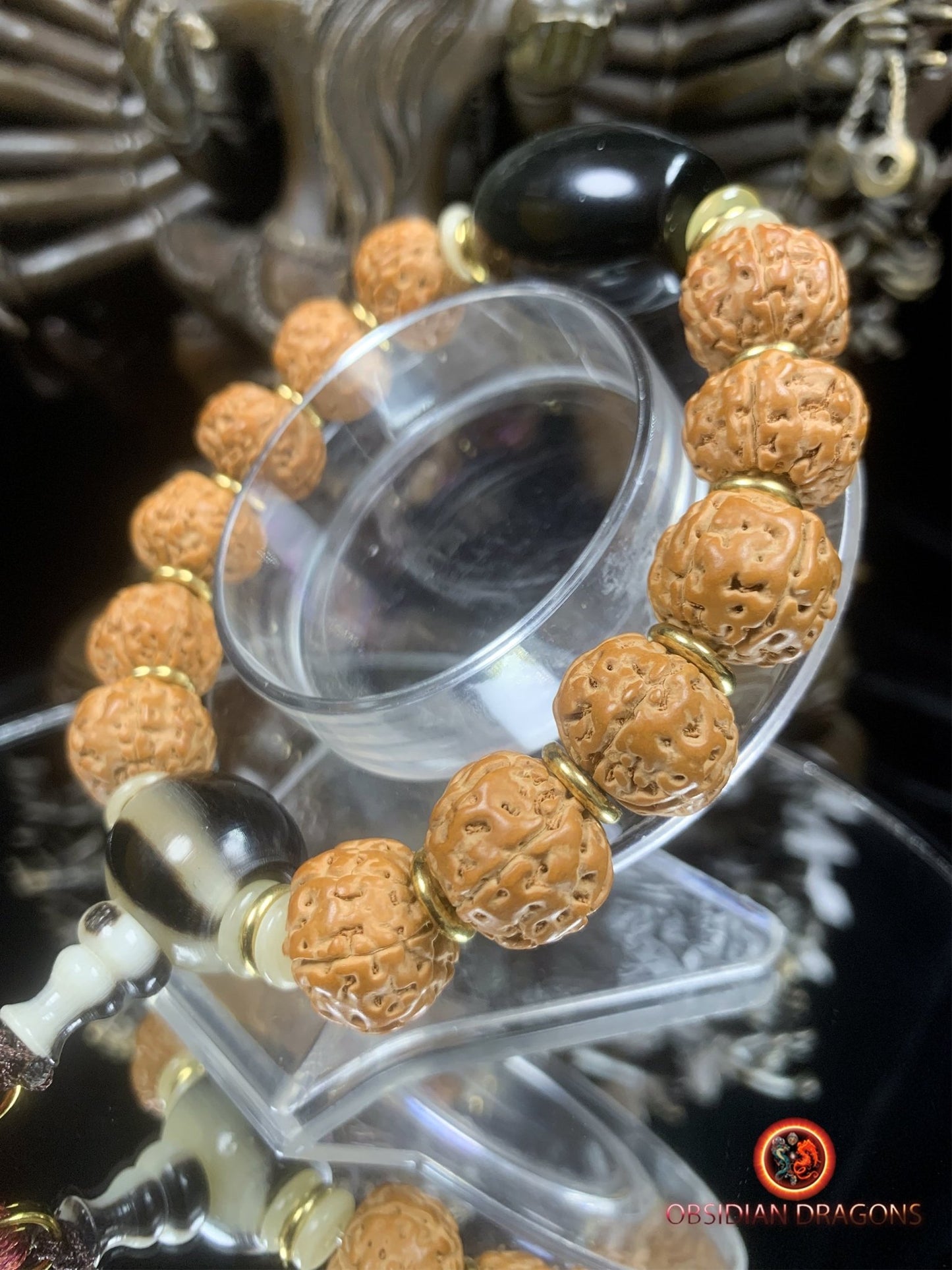 Bracelet en rudraksha- obsidienne oeil celeste- Clarté