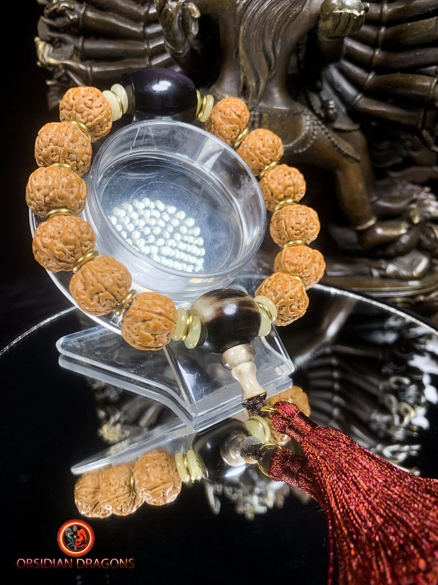 Bracelet en rudraksha- obsidienne oeil celeste- Energie