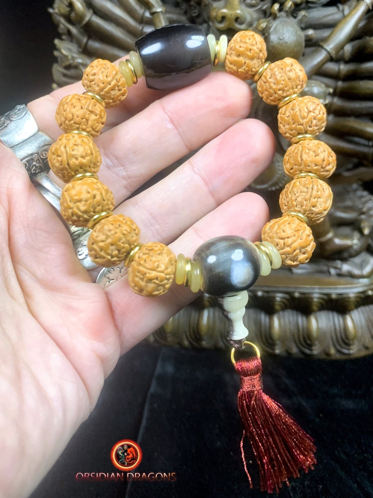 Bracelet en rudraksha- obsidienne oeil celeste- Connexion