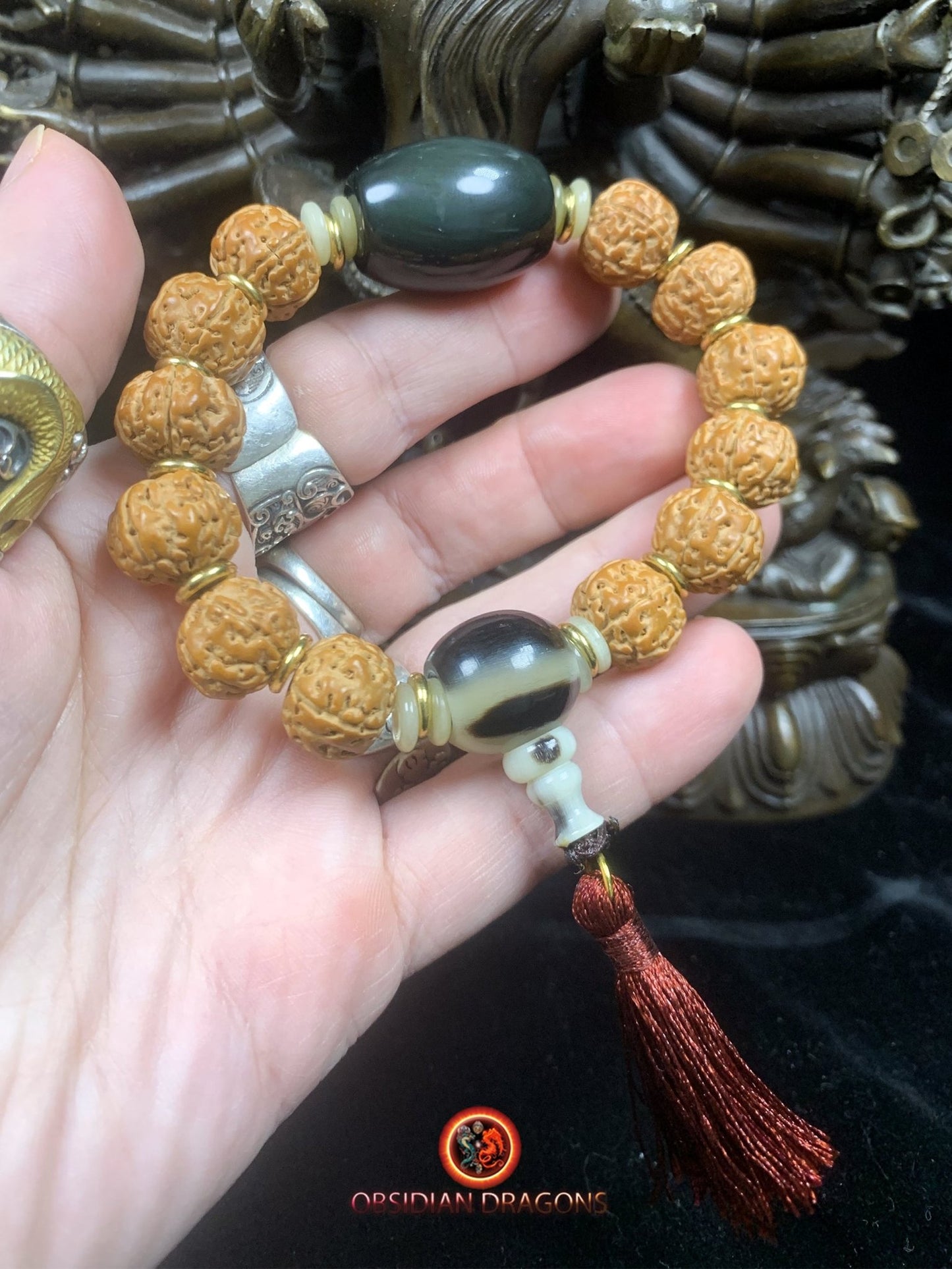 Bracelet en rudraksha- obsidienne oeil celeste- Clarté