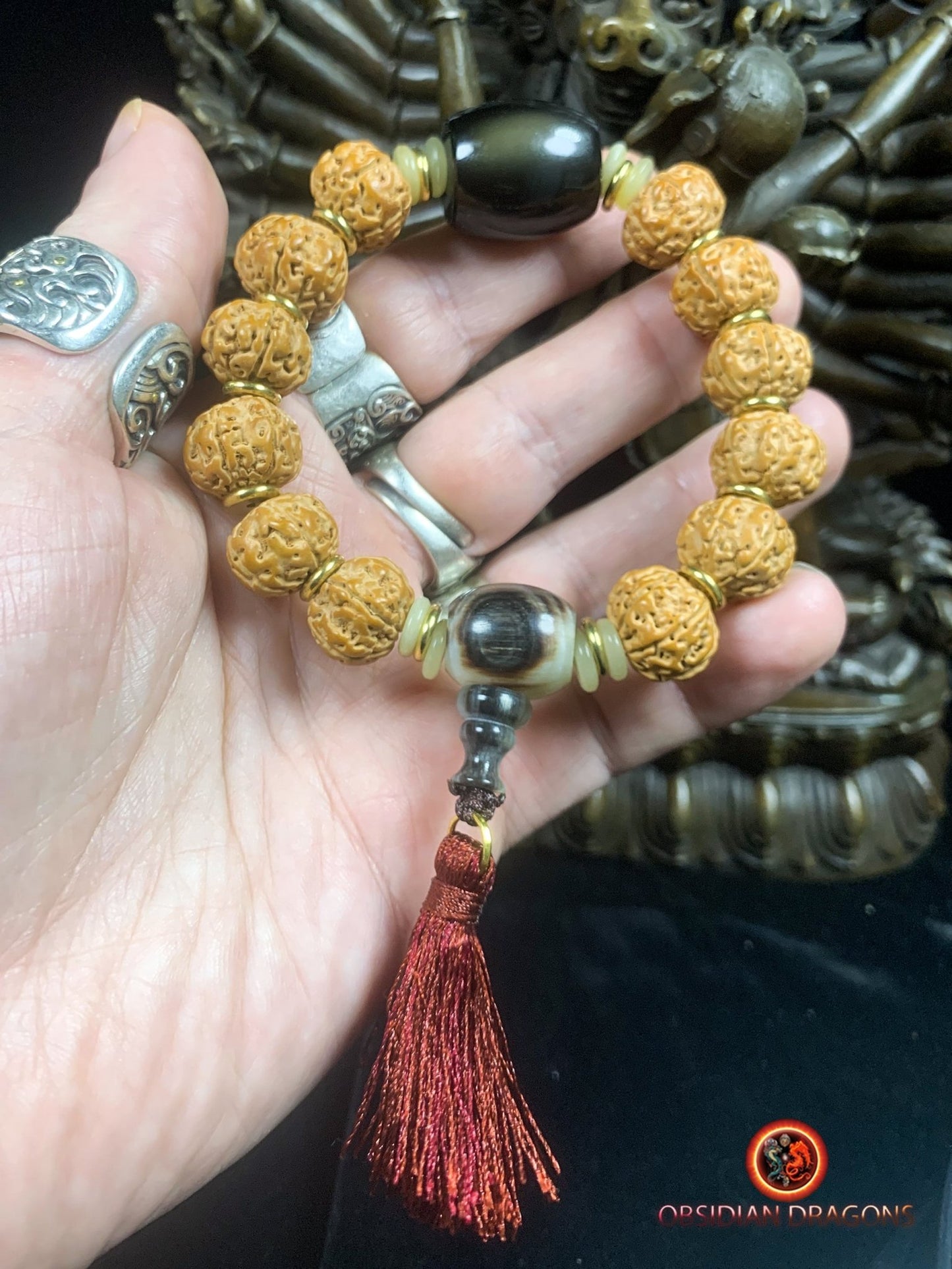 Bracelet en rudraksha- obsidienne oeil celeste- protection