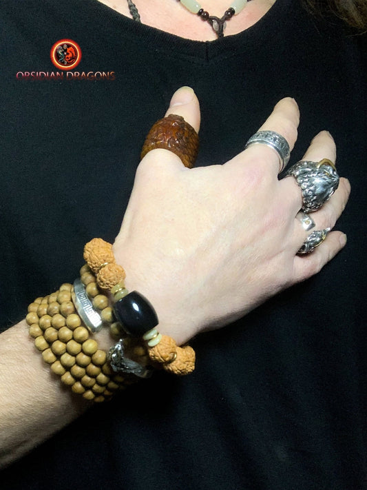 Bracelet en rudraksha- obsidienne oeil celeste- Connexion
