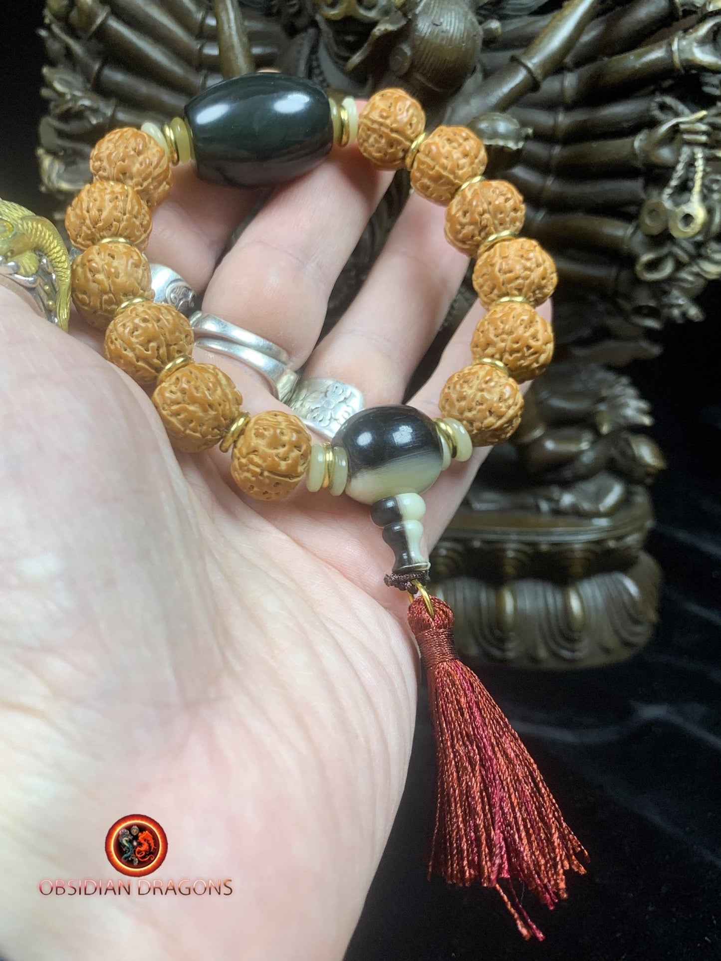 Bracelet en rudraksha- obsidienne oeil celeste- Clarté