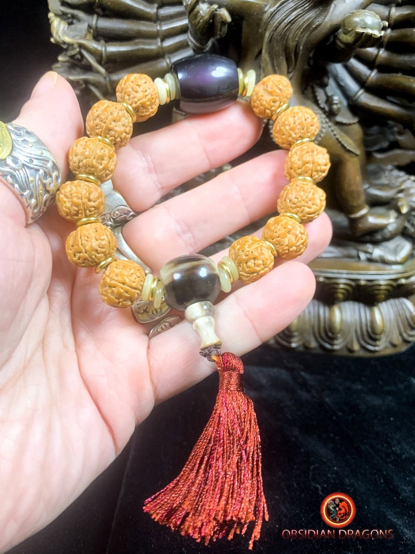 Bracelet en rudraksha- obsidienne oeil celeste- Energie
