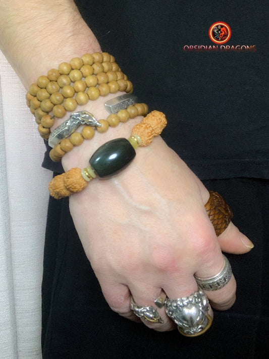 Bracelet en rudraksha- obsidienne oeil celeste- Clarté