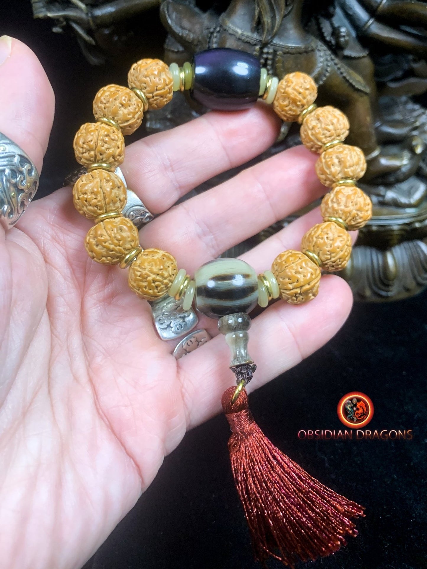 Bracelet en rudraksha- obsidienne oeil celeste- Energie