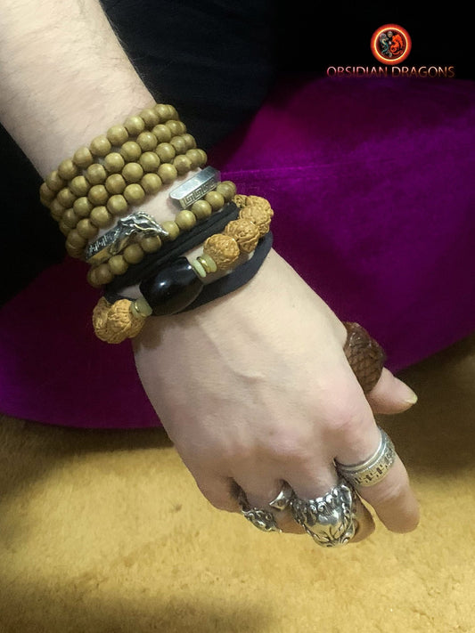 Bracelet en rudraksha- obsidienne oeil celeste- protection