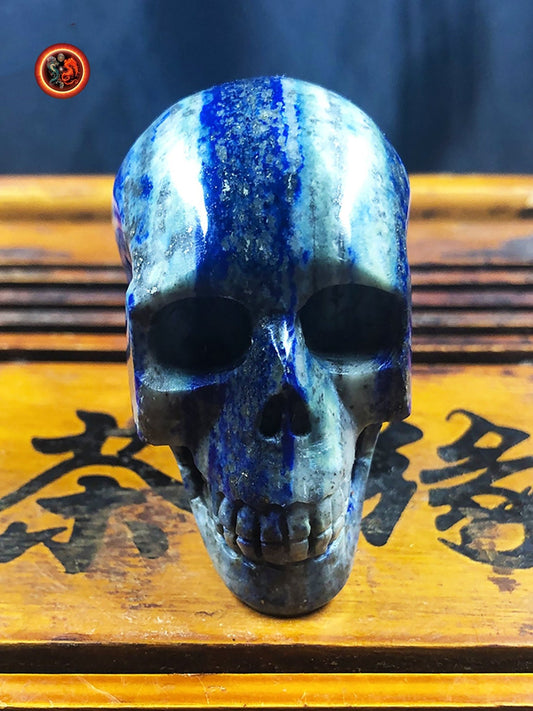 crâne de cristal en lapis lazuli entièrement réalisé à la main pièce unique 5,5/4,5/3cm 0,174kg - obsidian dragon