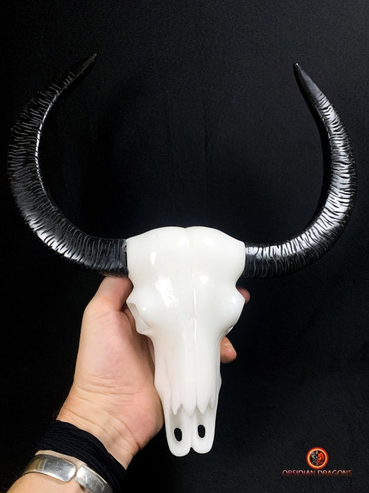 Crâne de Yak en Jade Noir et Blanc- artisanal