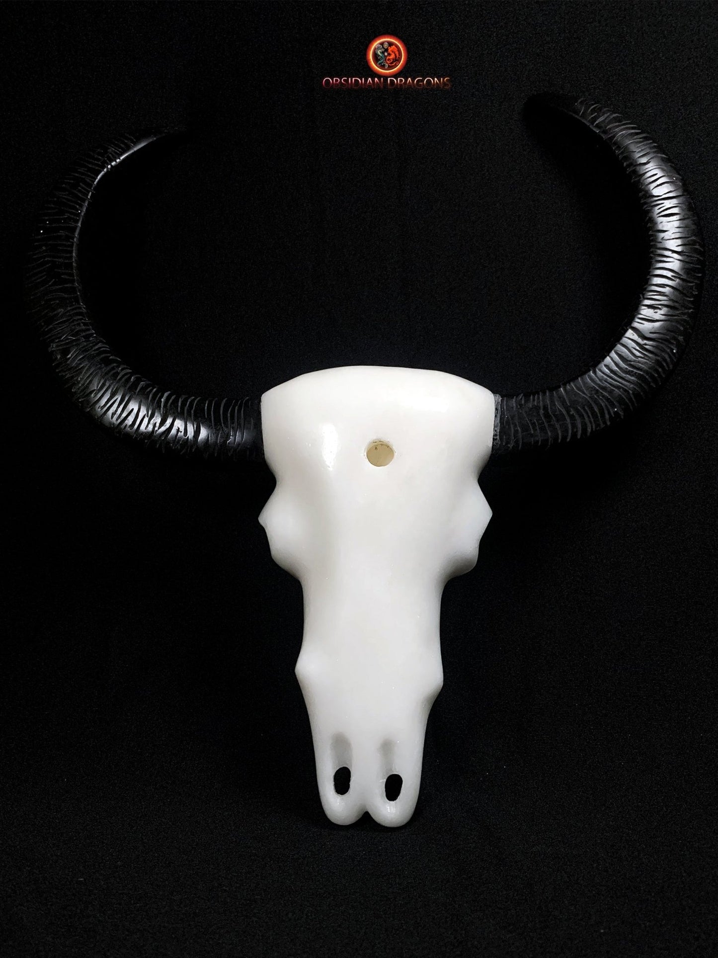 Crâne de Yak en Jade Noir et Blanc- artisanal