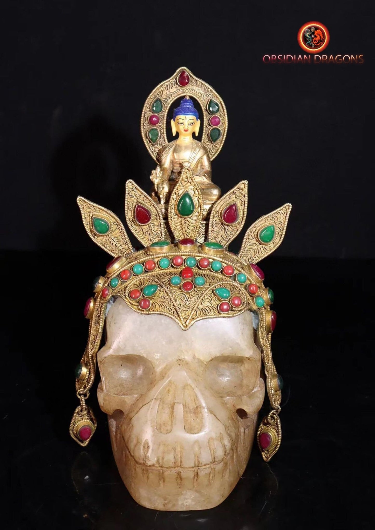 Authentique crâne de cristal tibétain- Bouddha Sakyamuni