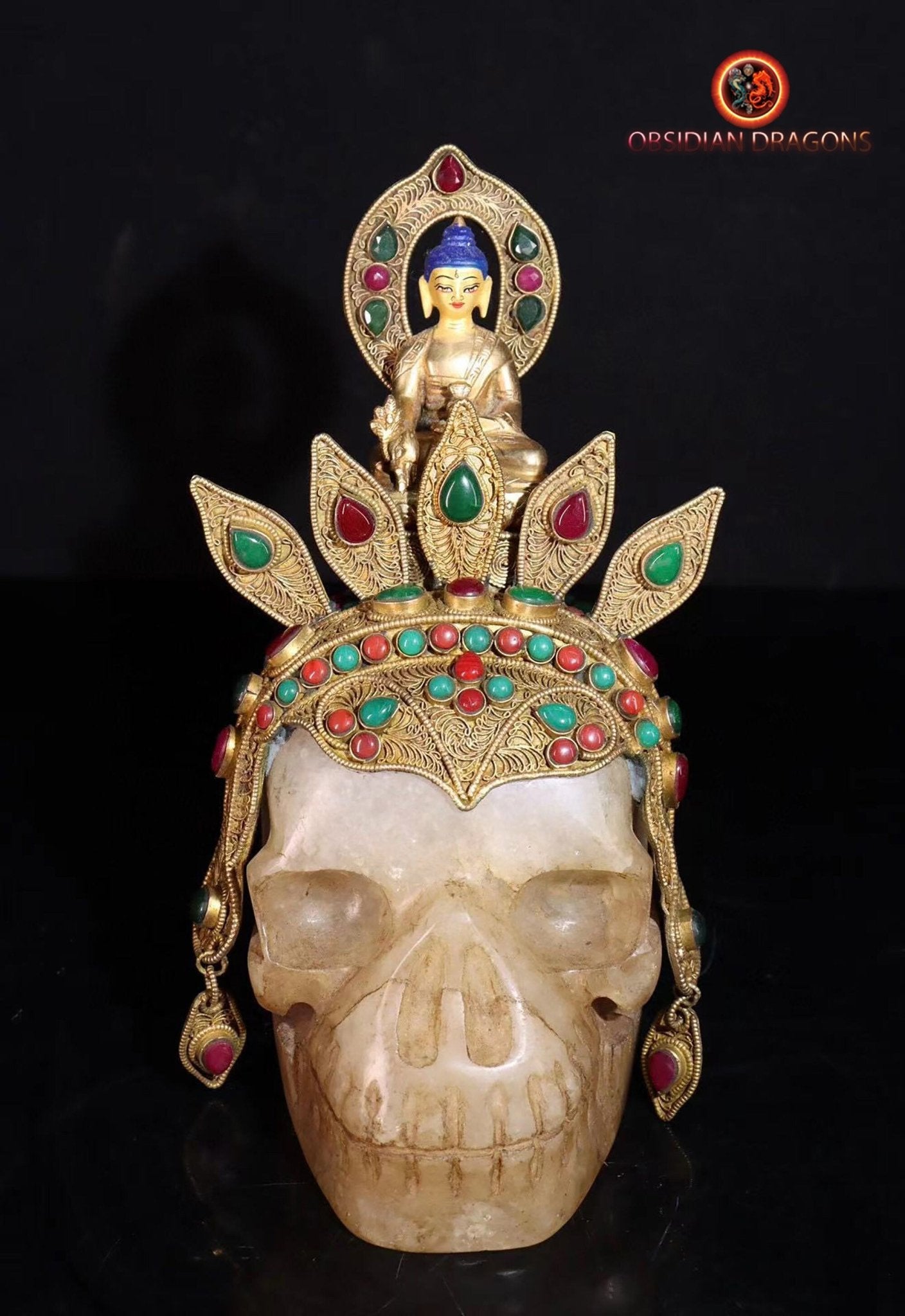 Authentique crâne de cristal tibétain- Bouddha Sakyamuni