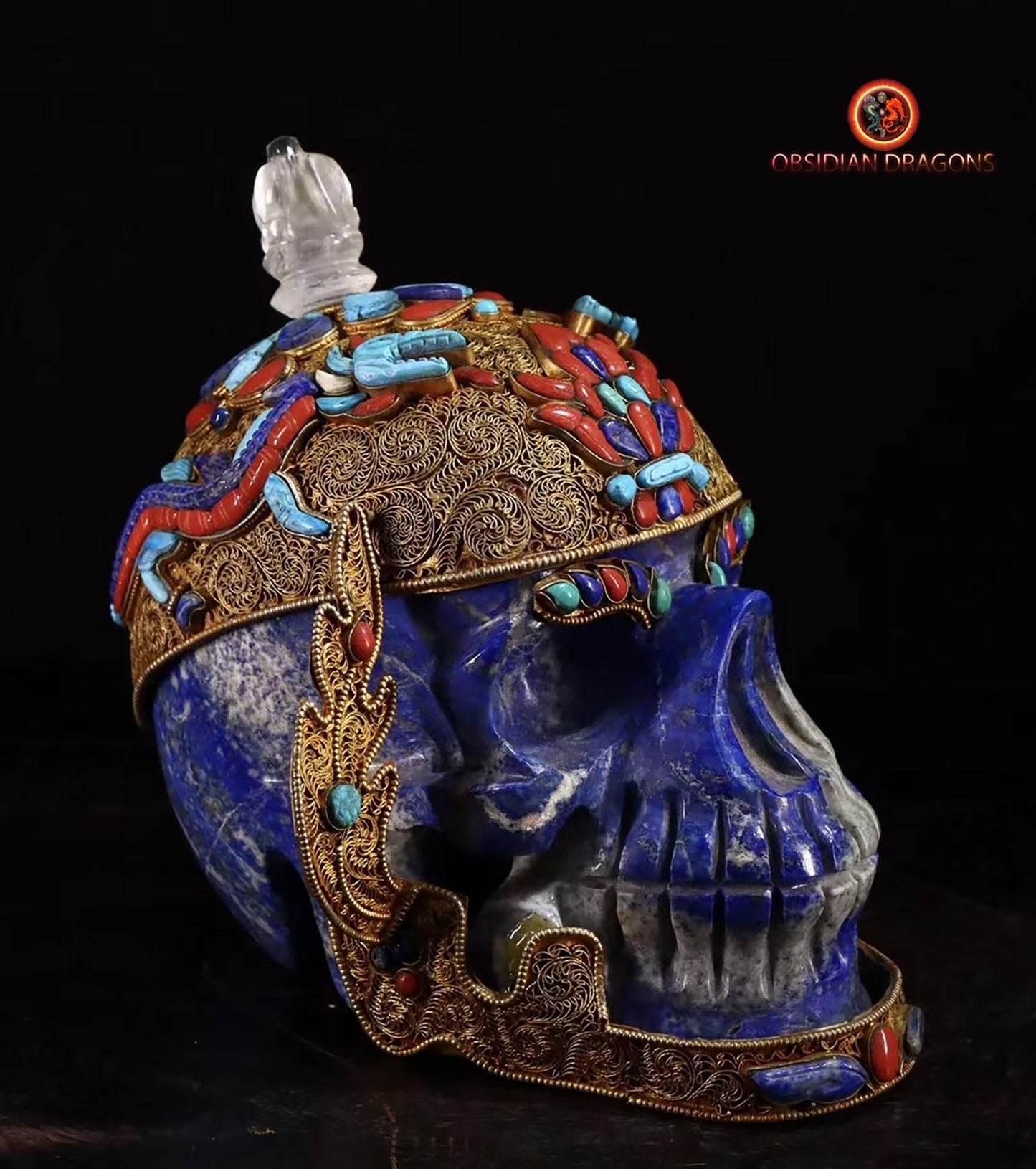 Crâne de cristal tibétain en lapis lazuli