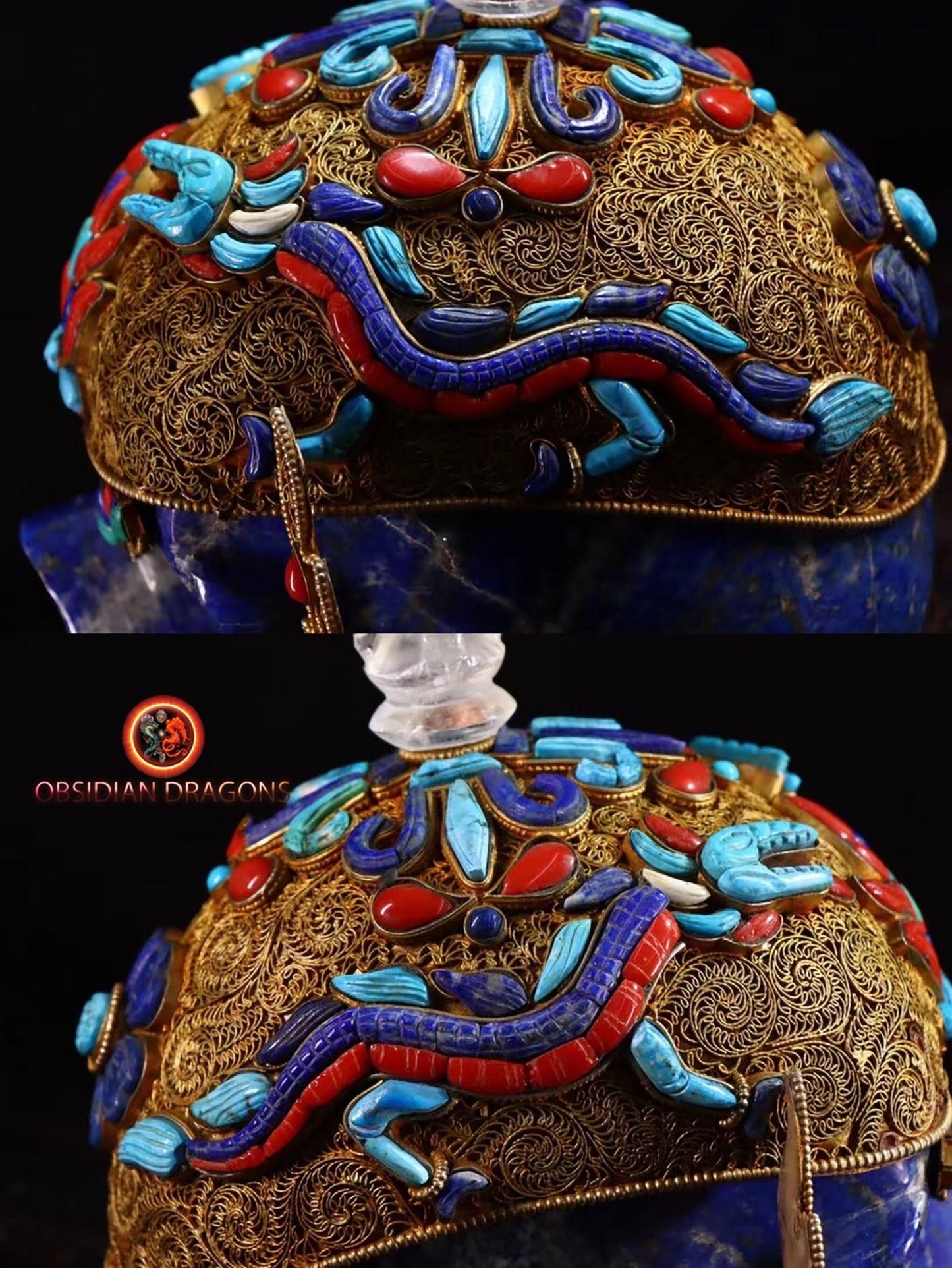 Crâne de cristal tibétain en lapis lazuli