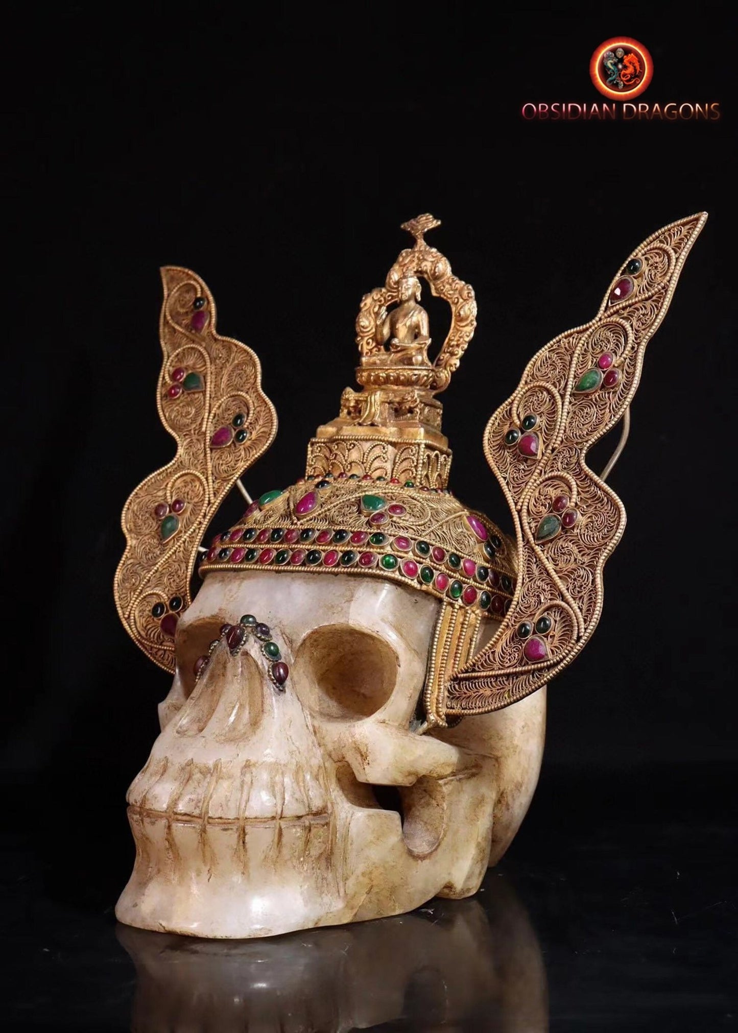 Rare crâne de cristal tibétain- Bouddha Sakyamuni