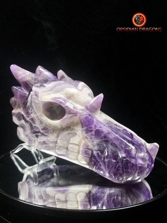Crâne de dragon en améthyste chevron- Unique