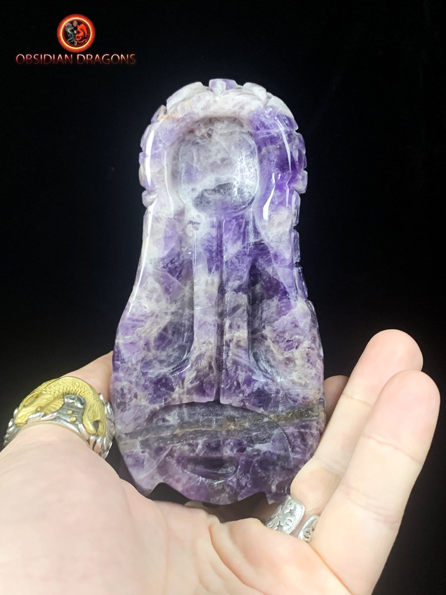 Grand crâne de dragon en améthyste- Artisanal