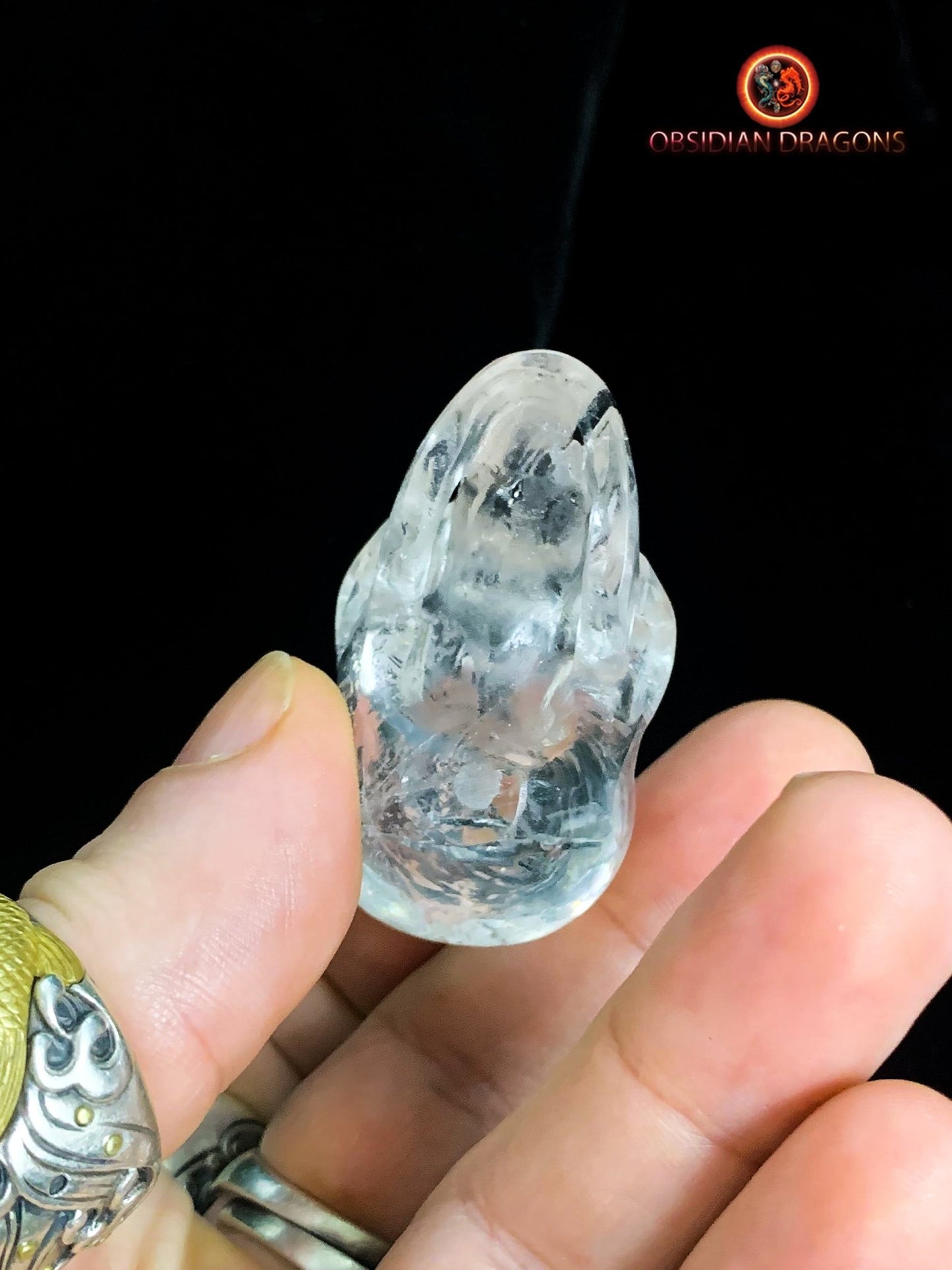 Petit crâne en cristal de roche- Inclusions de tourmaline
