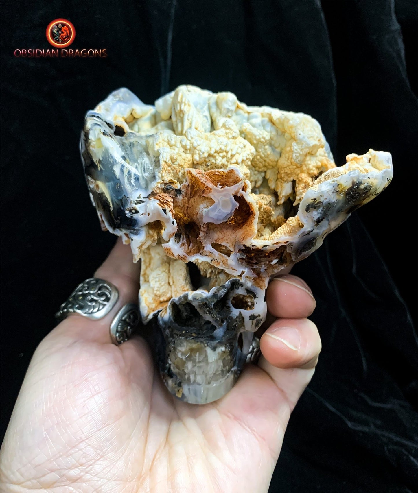 Crâne de cristal exceptionnel- Concrétions dans agate