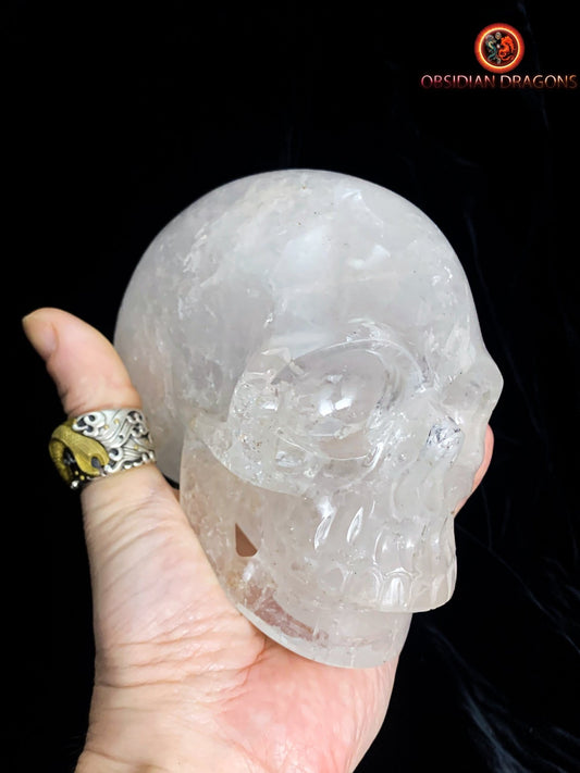 Grand crâne en cristal de roche himalayen- Unique