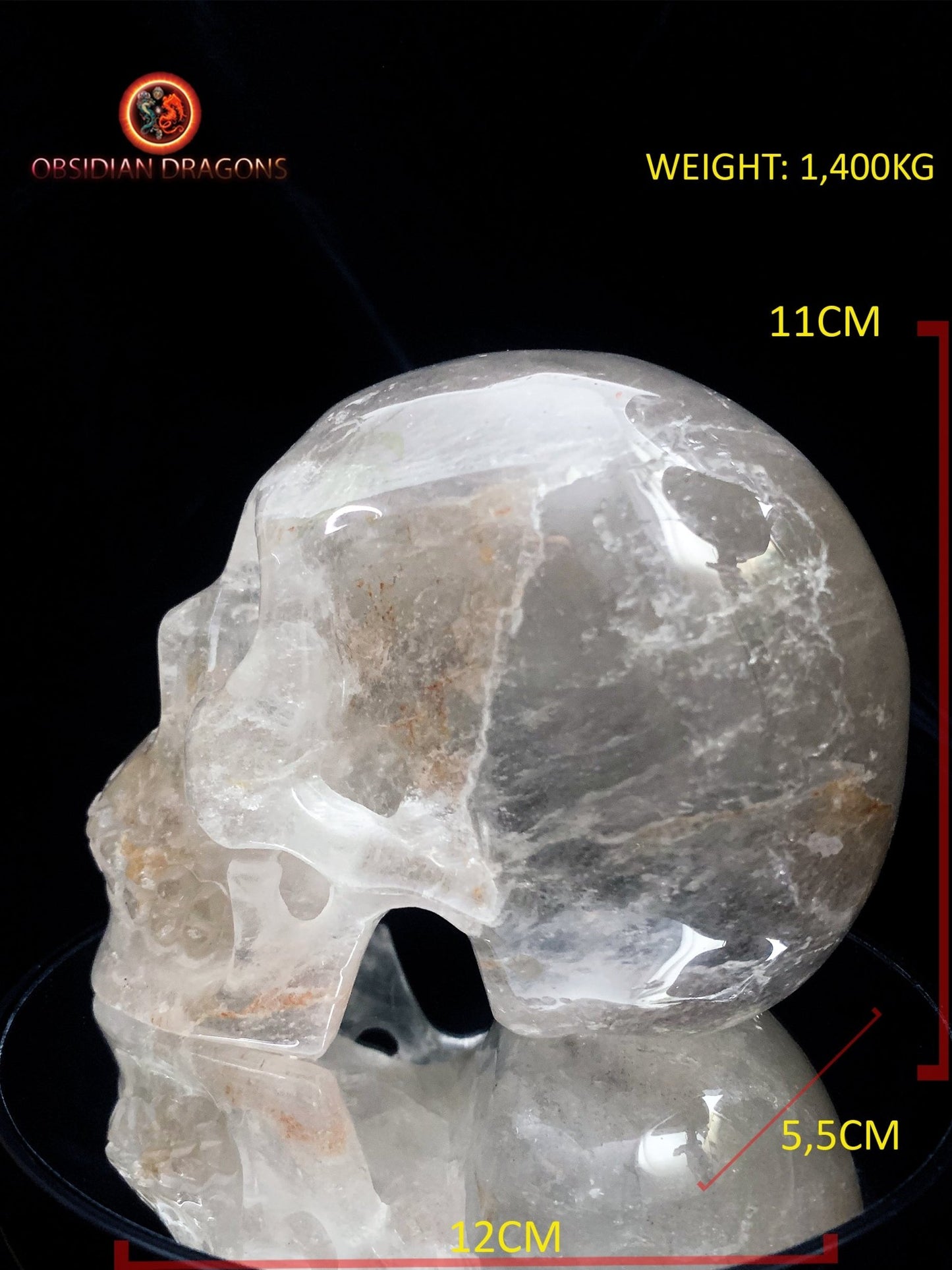 Grand crâne en cristal de roche himalayen- Original