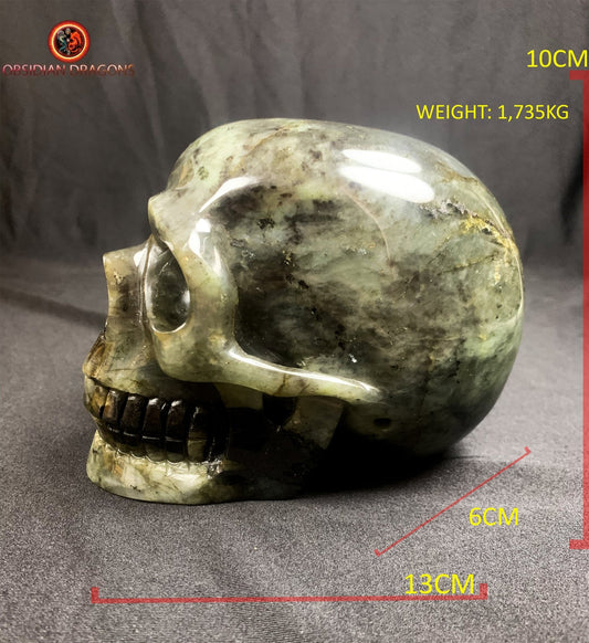 Grand crâne de cristal en labradorite- artisanal