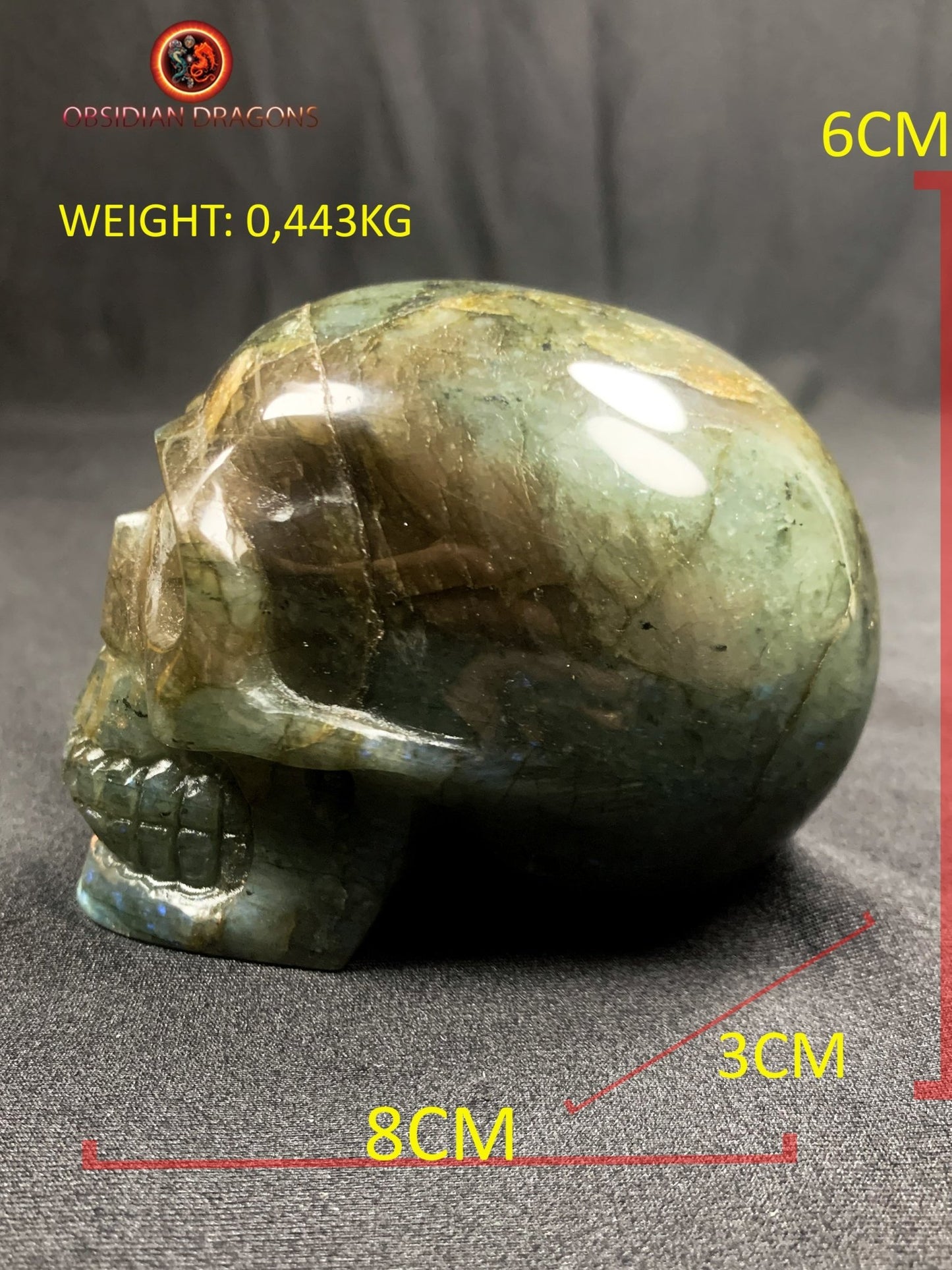 crâne de cristal en labradorite- unique