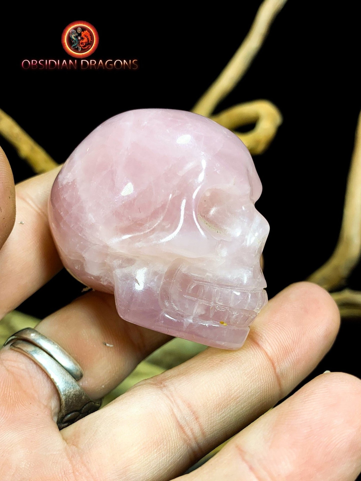 Crane de cristal. Crane sculpté en pierre naturelle. Crane en quartz rose naturel. Pièce unique. vanité, tete de mort - obsidian dragon