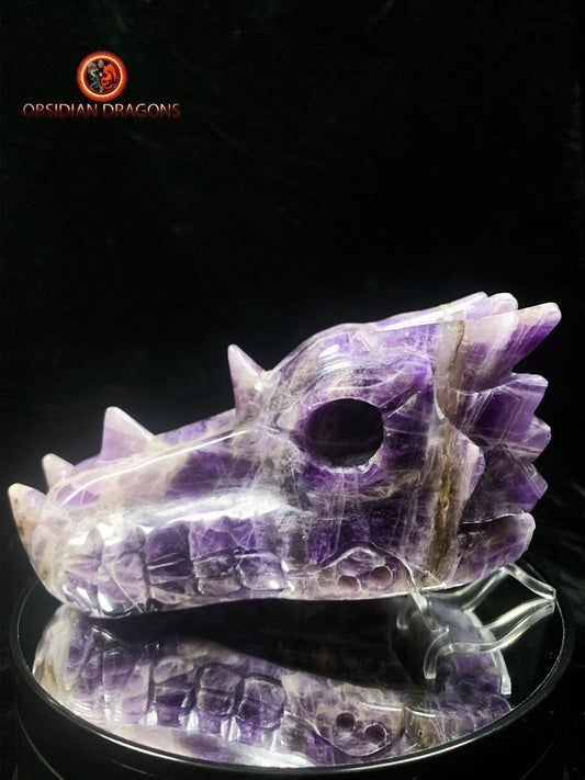 Grand crâne de dragon en améthyste- Artisanal