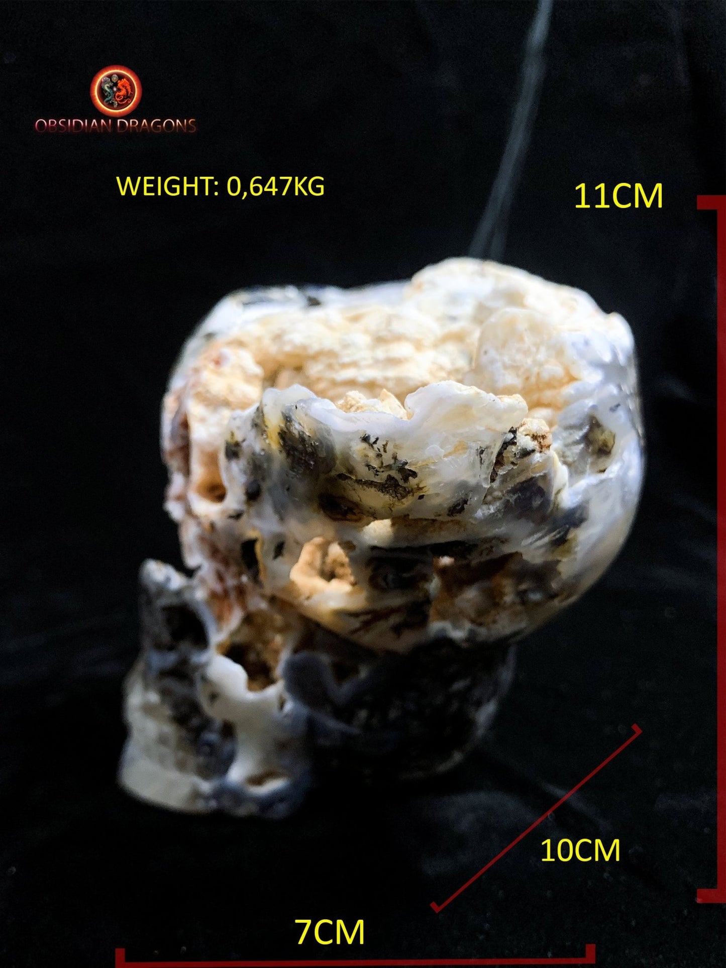 Crâne de cristal exceptionnel- Concrétions dans agate