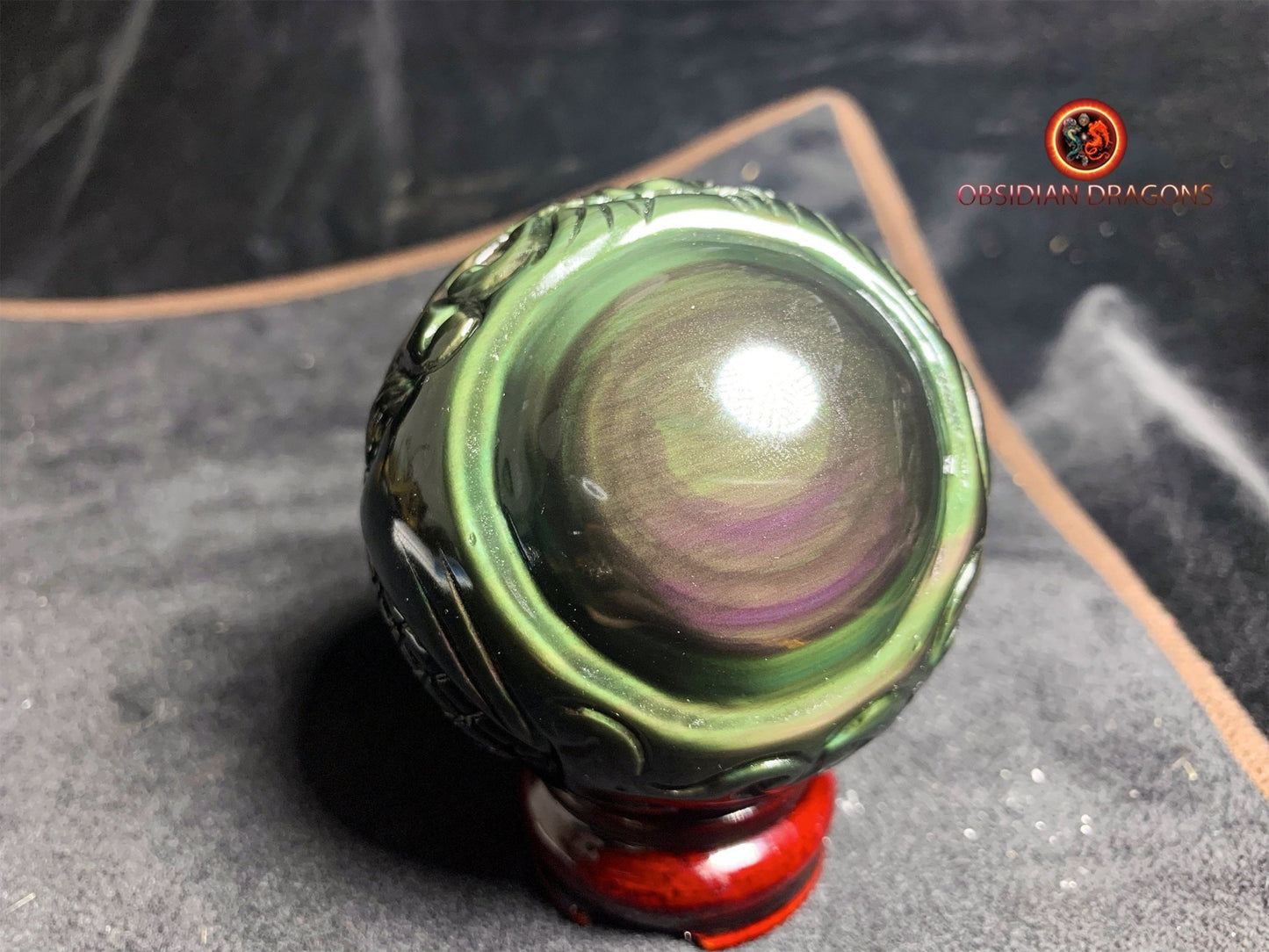Dragon ball en obsidienne oeil celeste de qualité A+. Pièce entièrement artisanale et unique - obsidian dragon