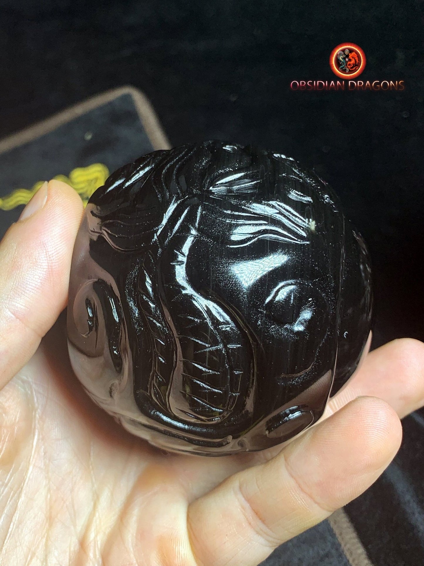 Dragon ball en obsidienne oeil celeste de qualité A+. Pièce entièrement artisanale et unique - obsidian dragon