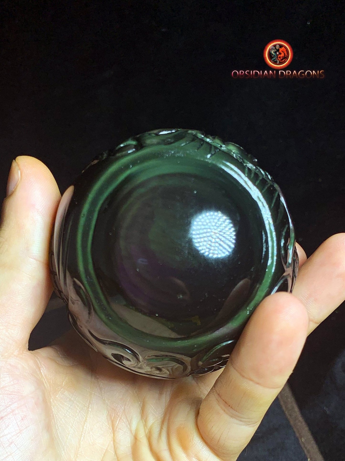 Dragon ball en obsidienne oeil celeste de qualité A+. Pièce entièrement artisanale et unique - obsidian dragon