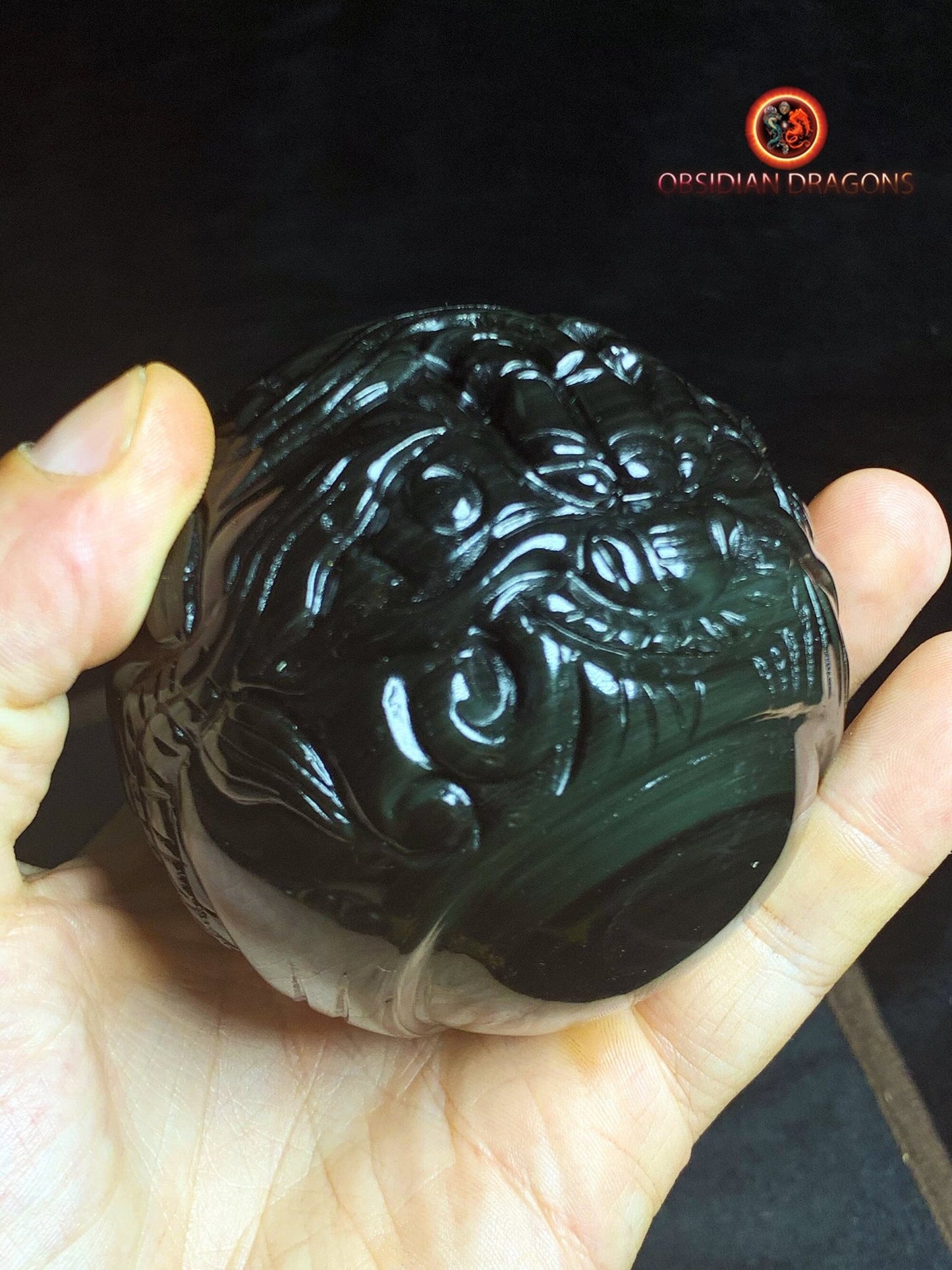 Dragon ball en obsidienne oeil celeste de qualité A+. Pièce entièrement artisanale et unique - obsidian dragon