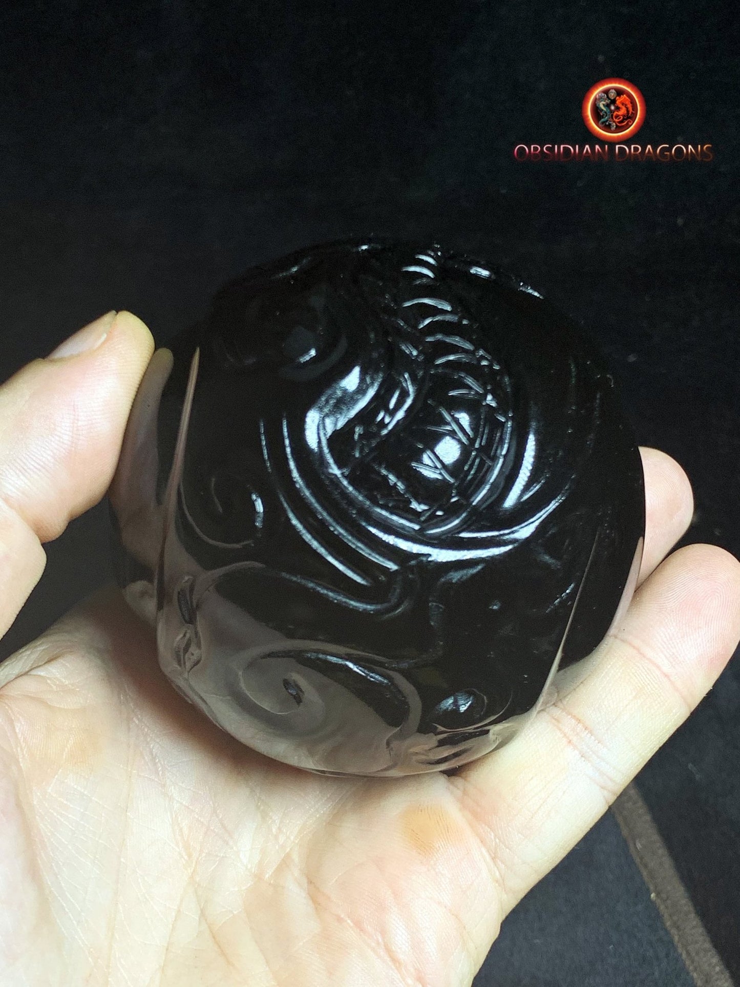 Dragon ball en obsidienne oeil celeste de qualité A+. Pièce entièrement artisanale et unique - obsidian dragon