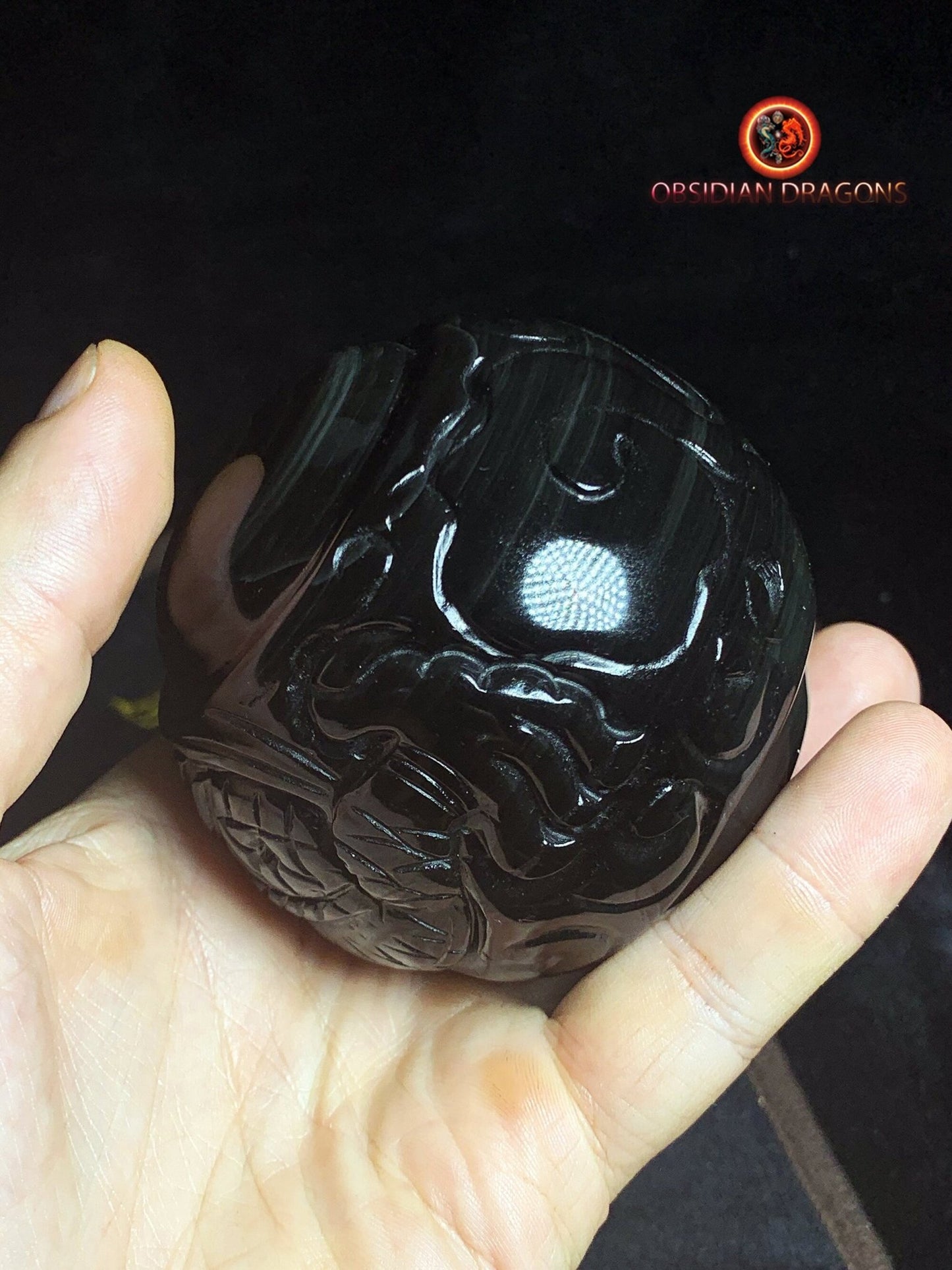 Dragon ball en obsidienne oeil celeste de qualité A+. Pièce entièrement artisanale et unique - obsidian dragon