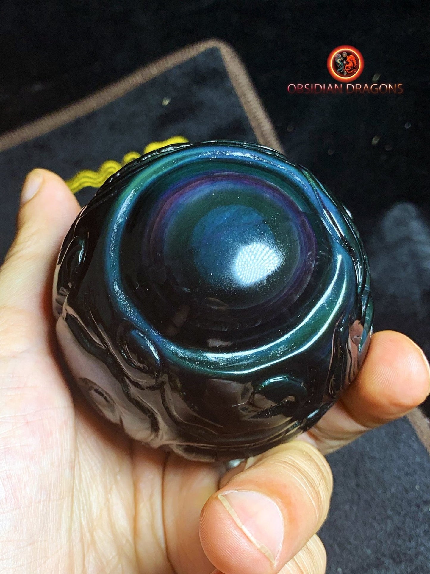 Dragon ball en obsidienne oeil celeste de qualité A+. Pièce entièrement artisanale et unique - obsidian dragon