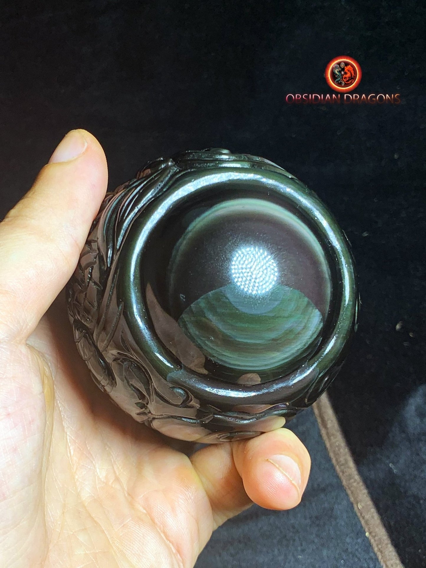 Dragon ball en obsidienne oeil celeste de qualité A+. Pièce entièrement artisanale et unique - obsidian dragon