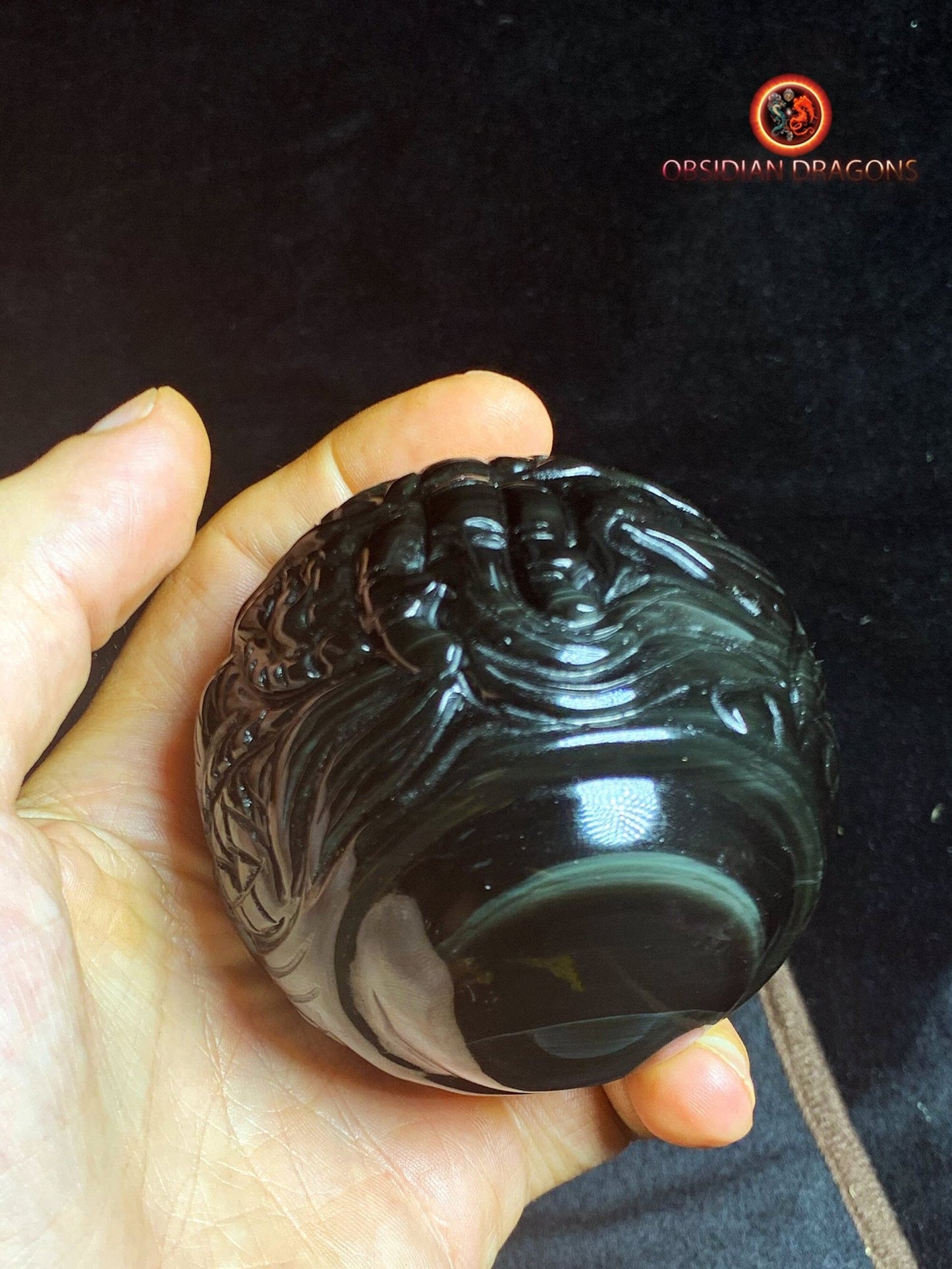 Dragon ball en obsidienne oeil celeste de qualité A+. Pièce entièrement artisanale et unique - obsidian dragon