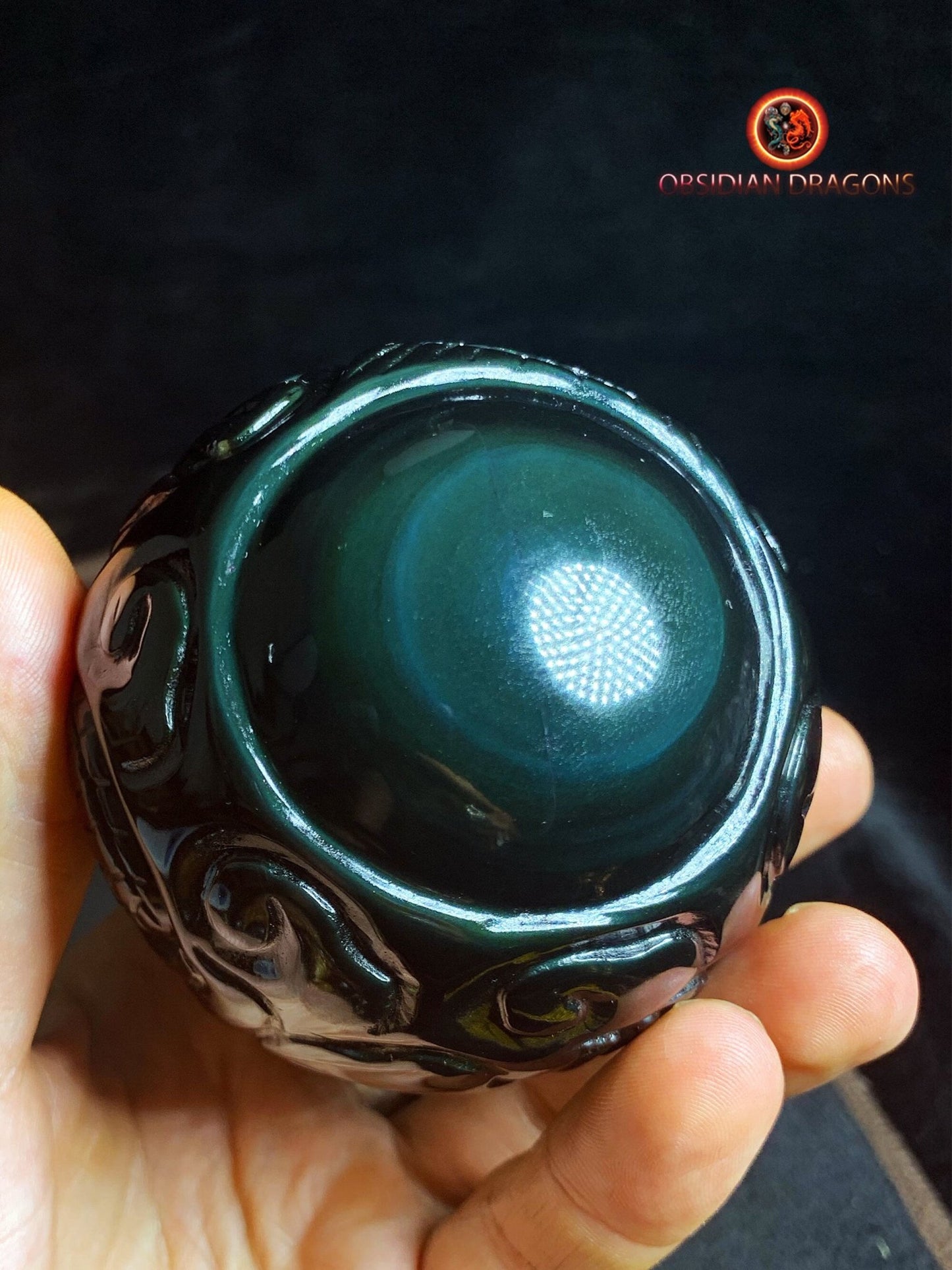Dragon ball en obsidienne oeil celeste de qualité A+. Pièce entièrement artisanale et unique - obsidian dragon