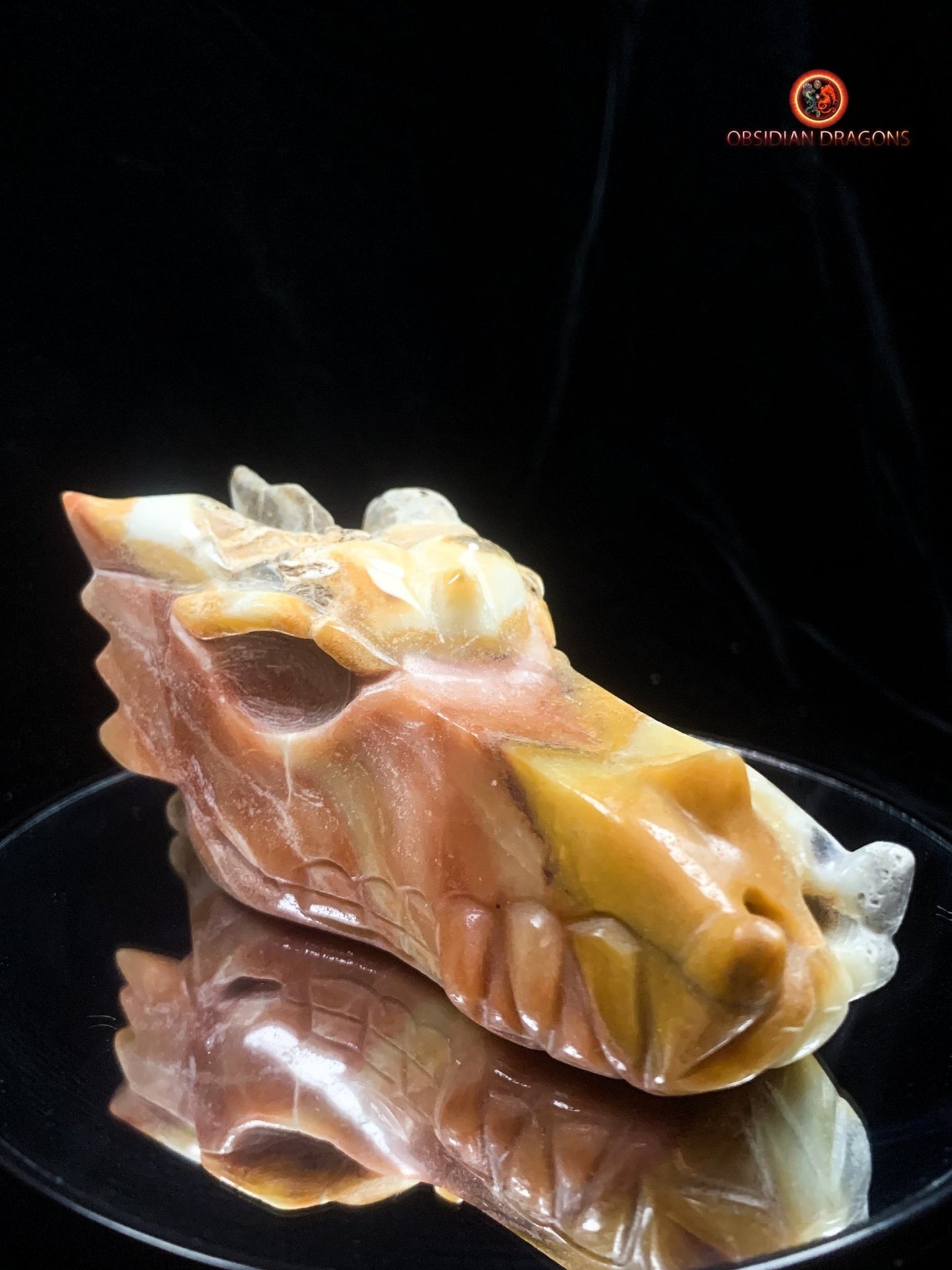 Crâne de dragon en Aragonite- Artisanal | obsidian dragons