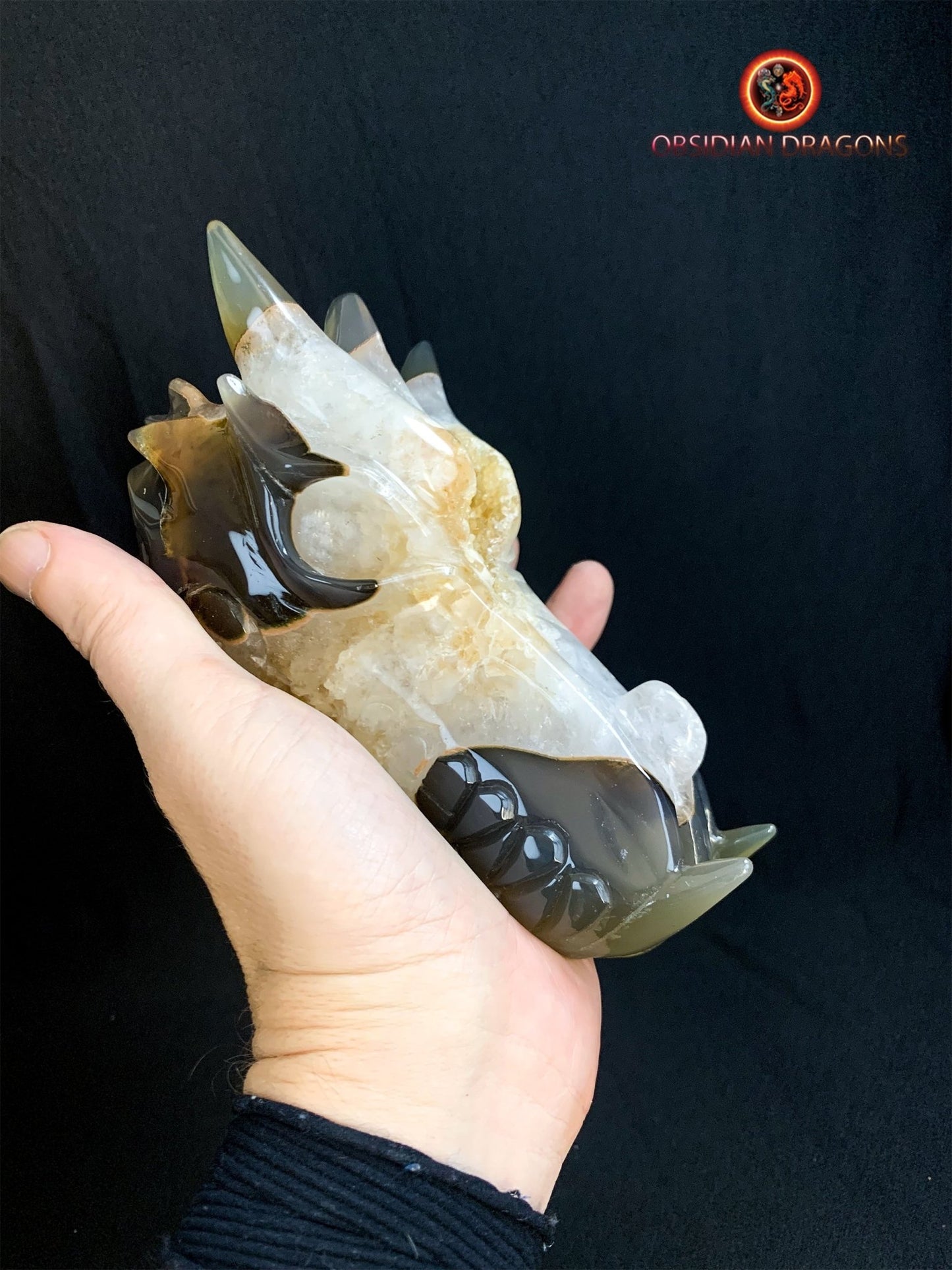 Crâne de dragon- artisanal- géode de quartz