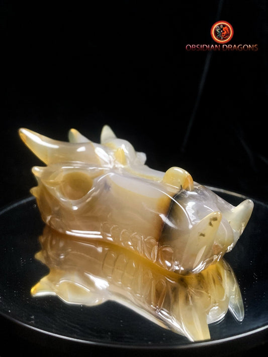 Crâne de dragon sculpté dans une géode de quartz | obsidian dragons