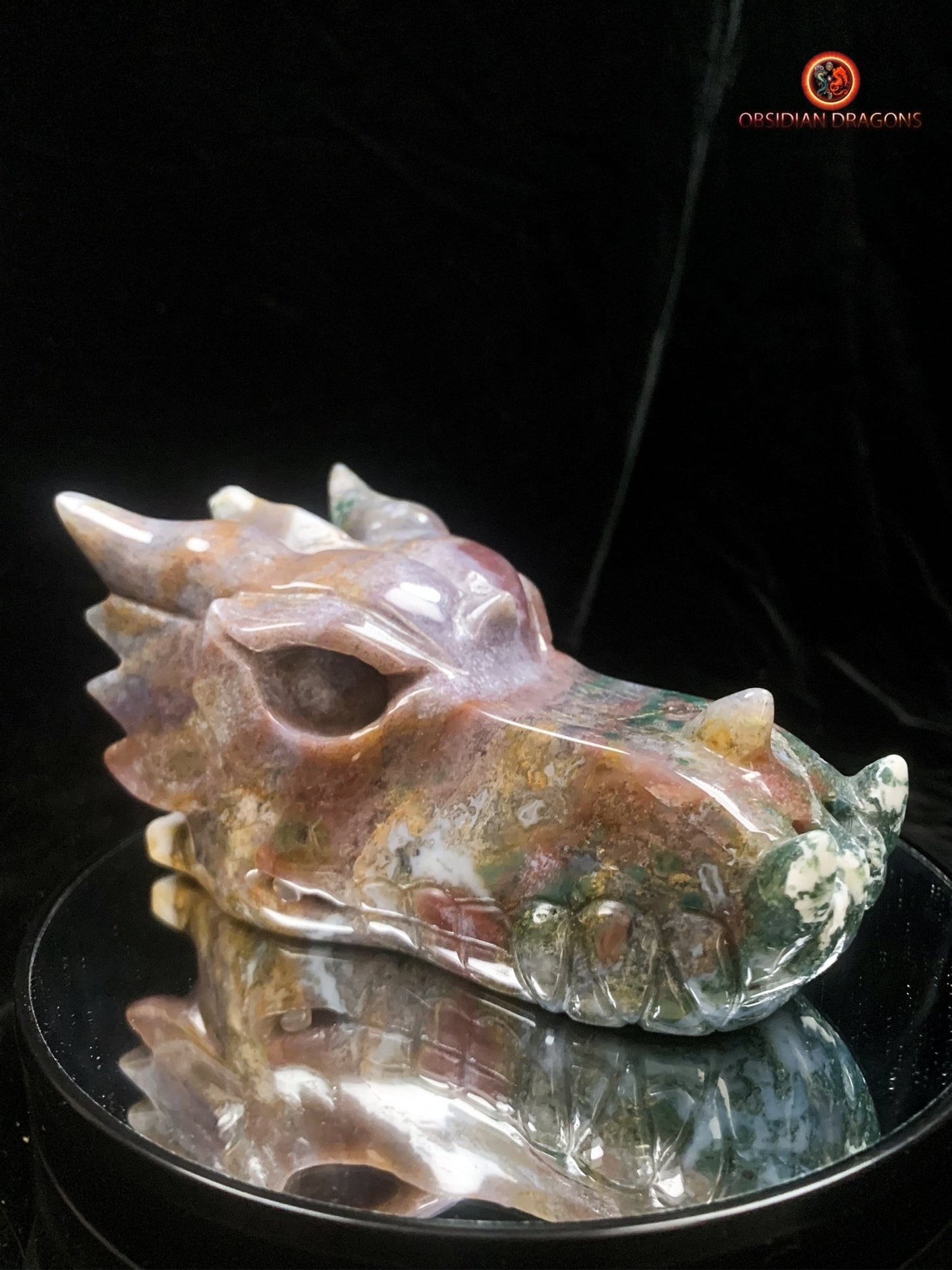 Crâne de dragon en agate mousse | obsidian dragons