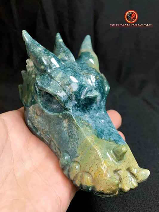 CRÂNE DE DRAGON- ARTISANAL- AGATE MOUSSE-UNIQUE