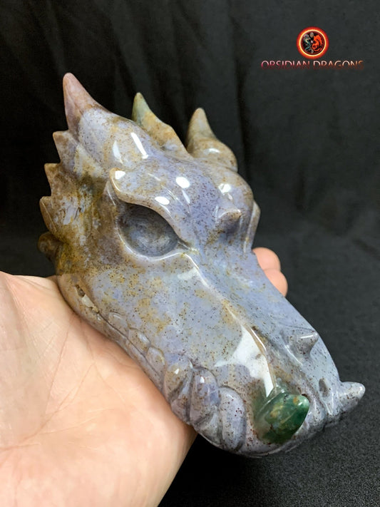 CRÂNE DE DRAGON- ARTISANAL- AGATE MOUSSE-UNIQUE