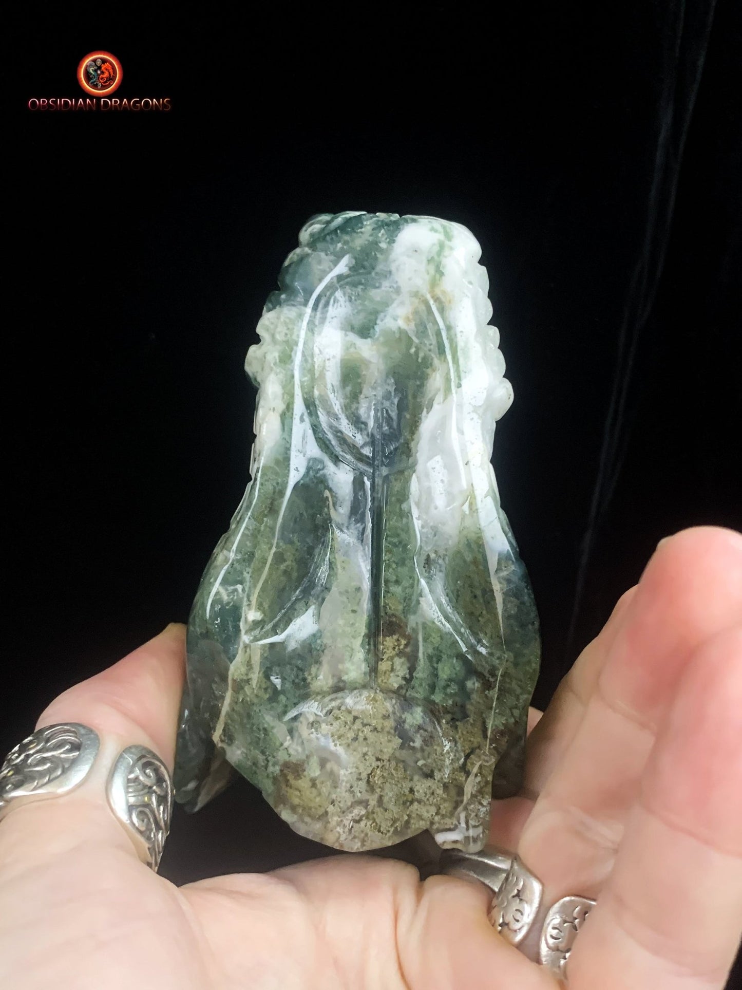Crâne de dragon- Agate mousse- Artisanal | obsidian dragons